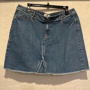LOFT Denim Mini Skirt Blue Frayed Hem Size 12